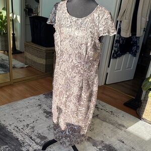 Alex Evenings Lace Midi Dress in Silver and Cream